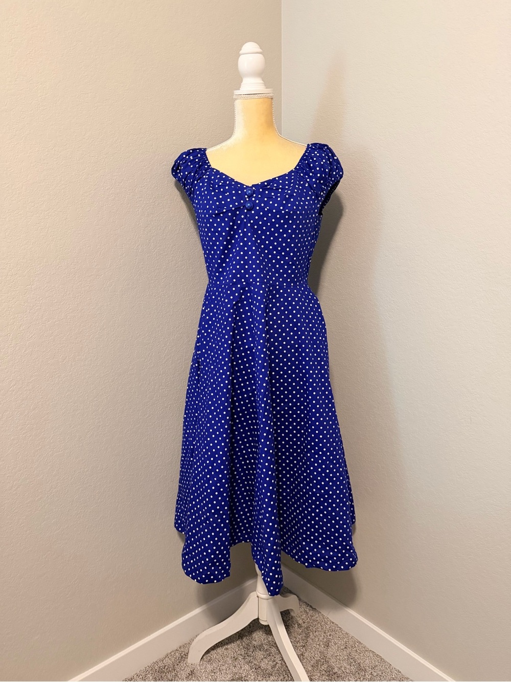 Muxxn Boutique NWT Retro 1950s Blue Polka Dot Swing Dress - Large